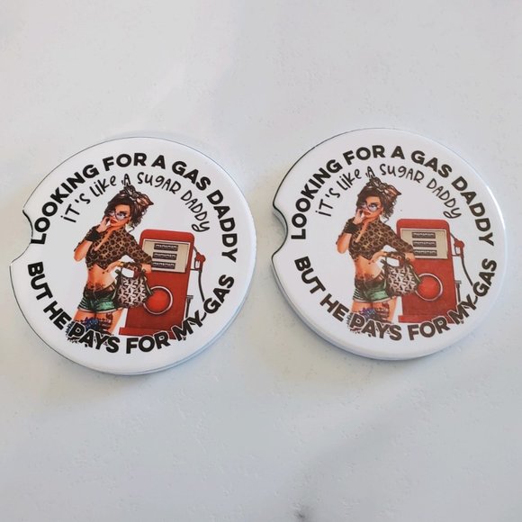 Set Of 2 Ceramic Car Coasters Funny Gas Daddy - Picture 1 of 6